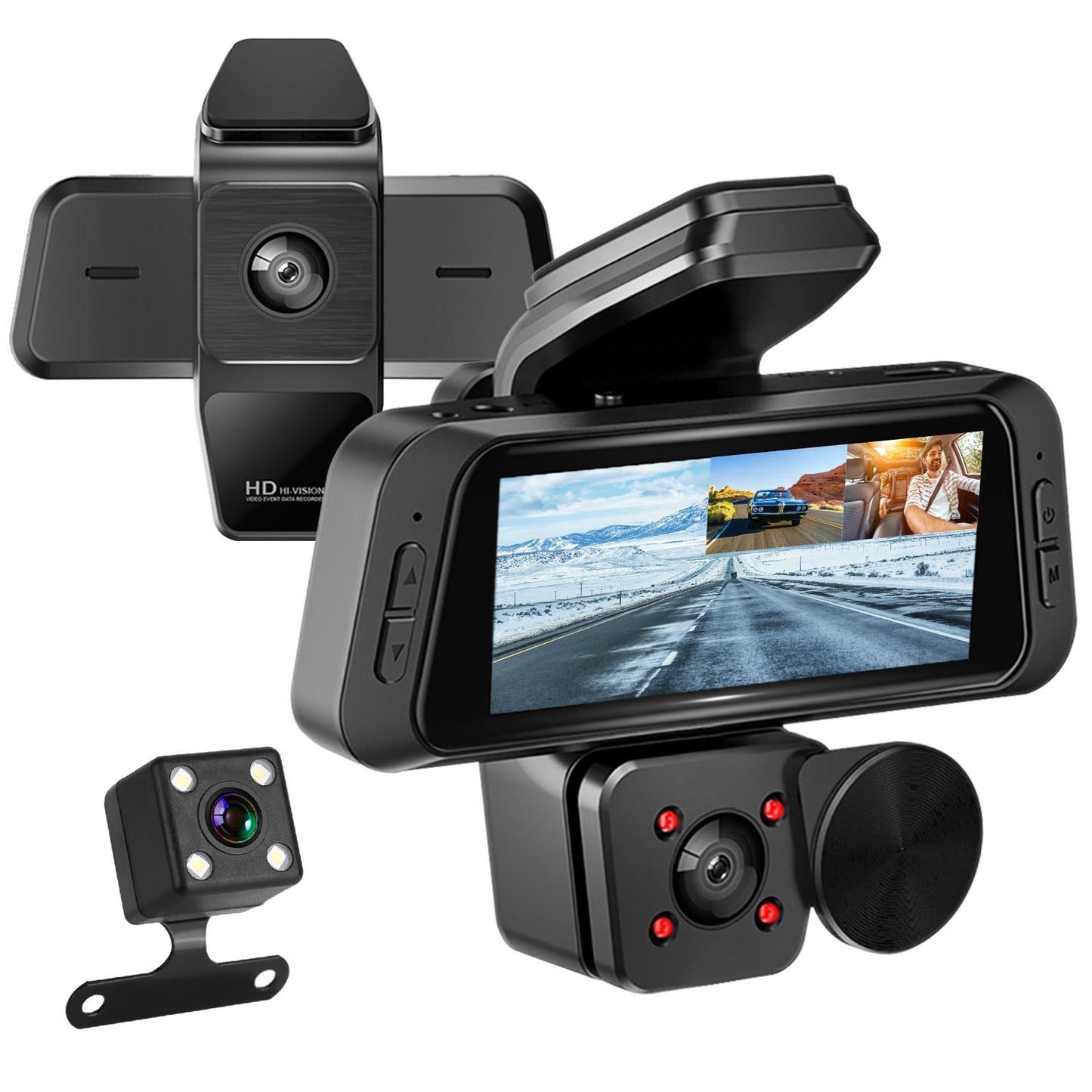 1080P FHD 3 Channel WiFi Dash Cam 170 Degree Wide Angle Triple Car Camera With IR Night G Sensor Motion Detection Loop Recording App Control Support 128G Max
