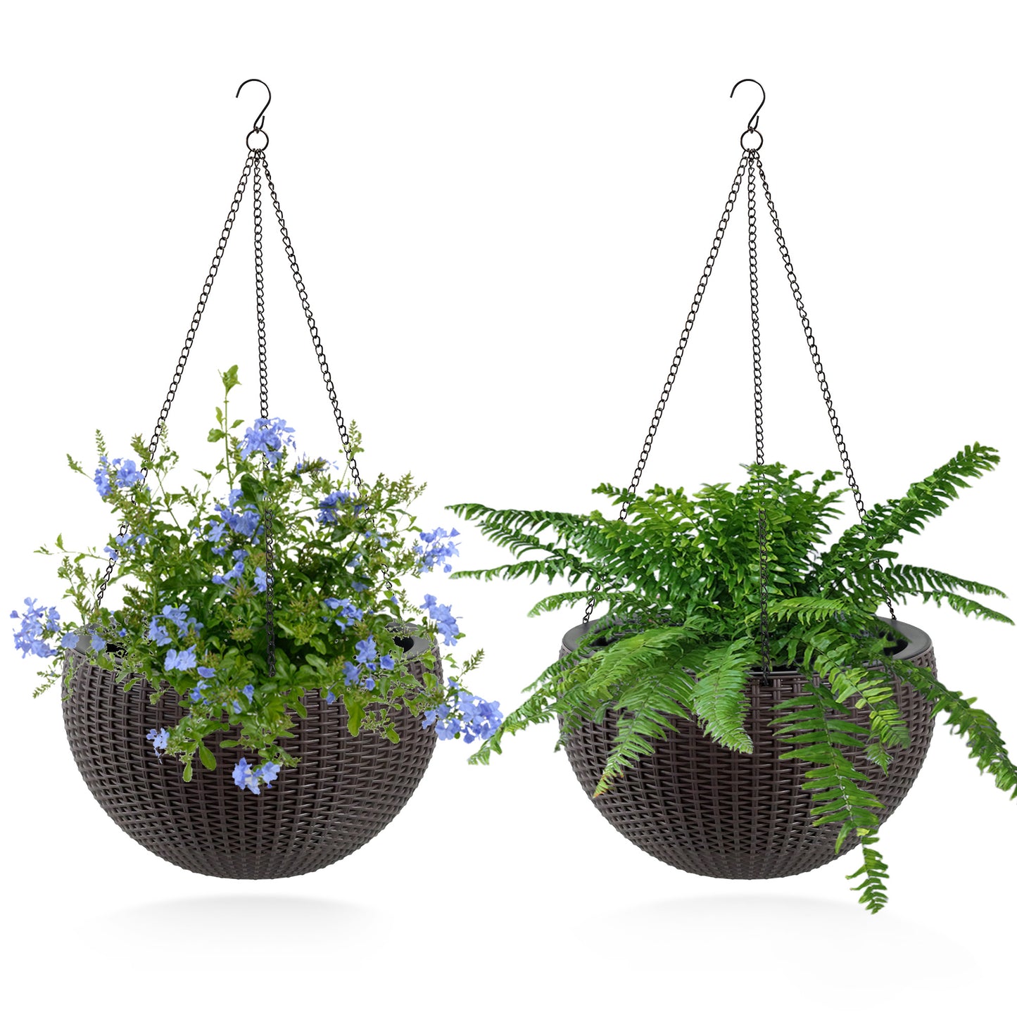13.4 Inch Self-Watering Hanging Rattan-Inspired Planter Large Capacity, Root-Rot Resistant Water Storage With Water Level Indicator, Dual-Use For Indoor & Balcony Decoration  Pack Of 2, Brown