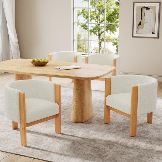 Upholstered Dining Chairs Set Of 4, Natural Rubber Wood Frame And White Boucle Fabric, Modern Armchairs For Dining And Living Room, 225lbs Capacity