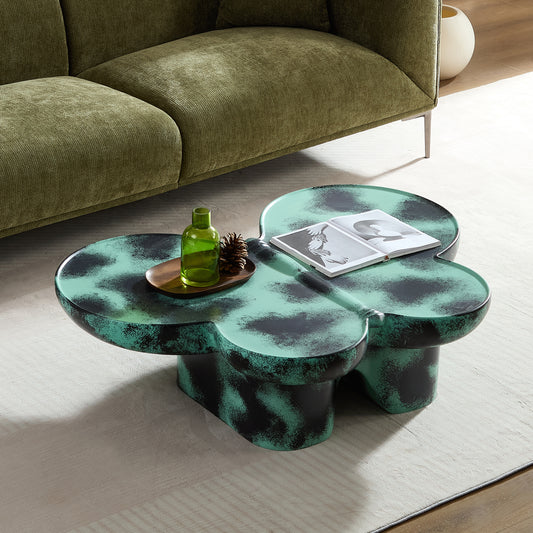 Modern Coffee Table Faux Travertine Textured For Livingroom Office,Green    Black
