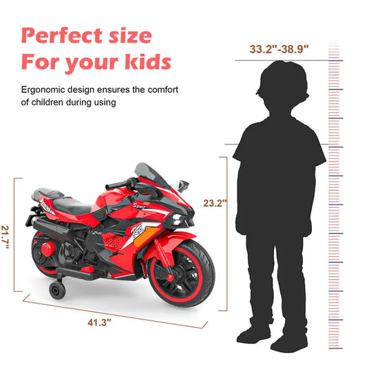 Kids Powered Ride-ons Toy, Kids Motorcycle For 3-6Years, 12V Electric Ride On Motorcycle With Light Wheel & Bluetooth Music-Red