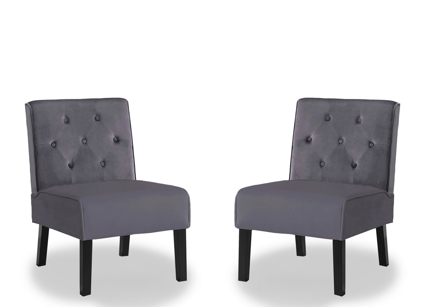 Reese 53    2Piece Living Room Armless Button Tufted Pattern Accent Chair With Velvet Fabric And Premium High Density Foam Cushion, Grey