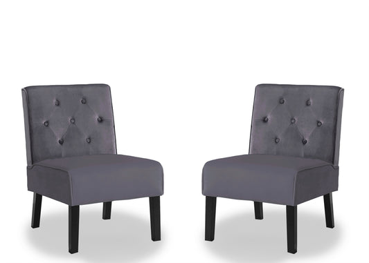 Reese 53    2Piece Living Room Armless Button Tufted Pattern Accent Chair With Velvet Fabric And Premium High Density Foam Cushion, Grey