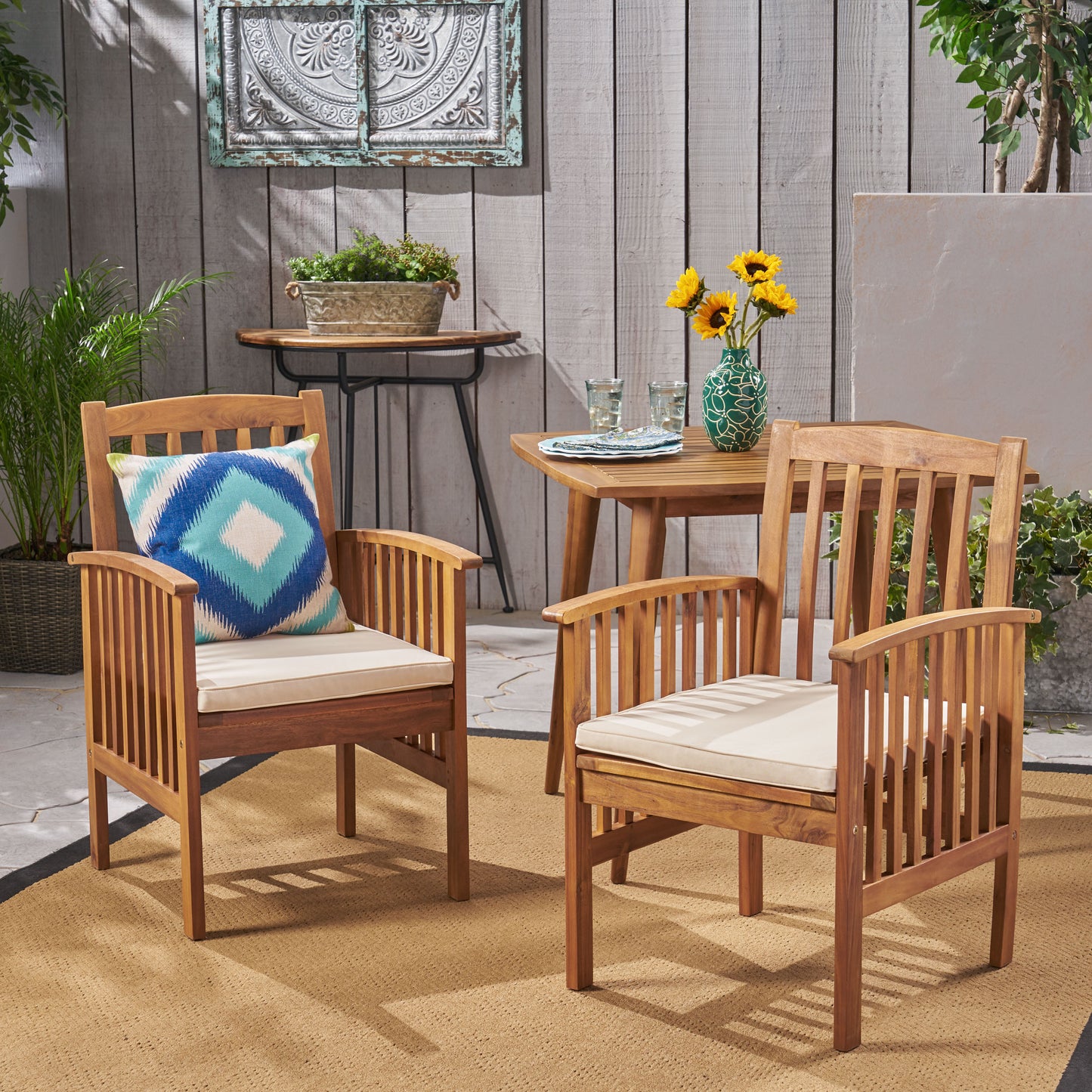 CASA ACACIA DINING CHAIR,2PCS With 2 Cushions