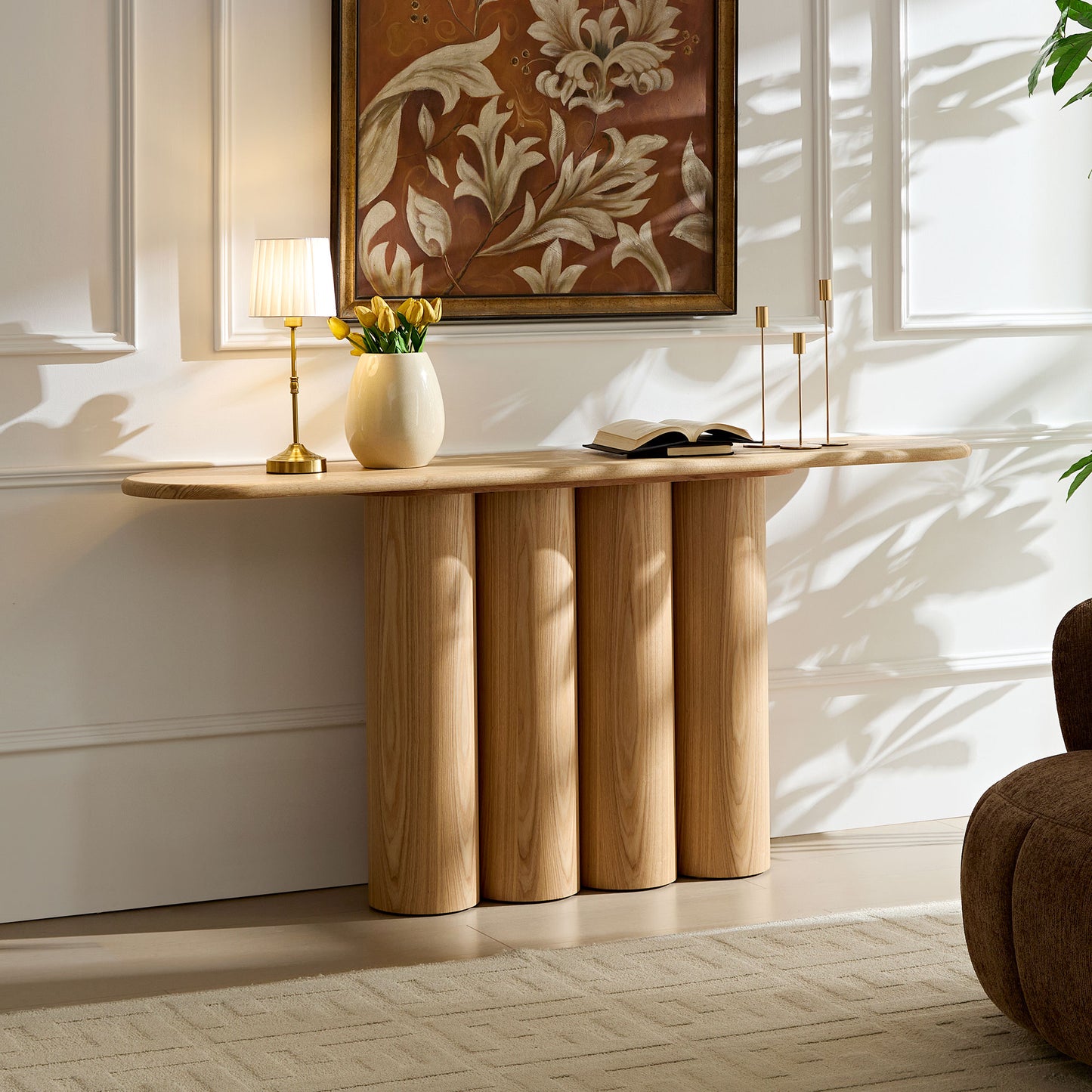 66.93   Modern Console Table For Entryway With Unique Cylinders Legs Design For Living Room Hallway Foyer Entrance Study,NATURAL