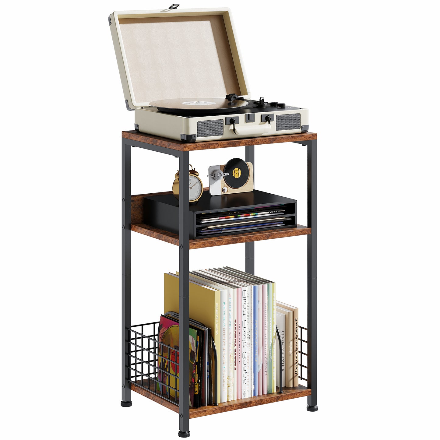 Three-tier Side Tables 2 Sets, A Storage-functional Record Player Stand That Can Hold Up To 1 00 Records, A Turntable Stand For Playing Vinyl Records