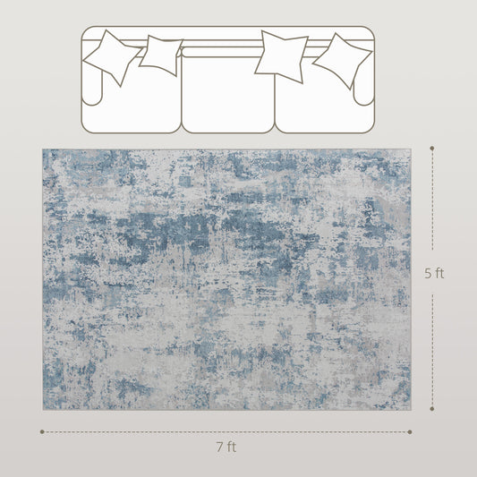 Area Rug 5x7, Machine Washable Rug, Non-Slip Modern Abstract Floor Carpet For Living Room, Bedroom, Dining Room, Blue