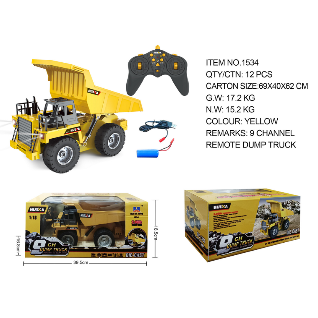 Huina 1534 1-18 Nine-channel Semi-alloy Remote Control Dump Truck