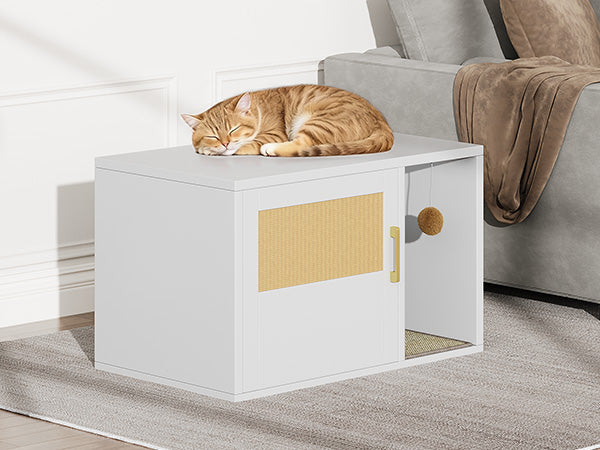 Cat Litter Box Cabinet Multifunctional White Modern Cat House Washroom End Table For Bedroom Living Room