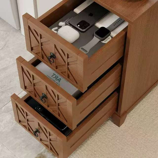 End Table With 3 Drawers, Corner Table With 2 Open Shelves, Tall Side Table For Bedroom And Corner, Walnut,Expect Arrival Date 2025 5 27