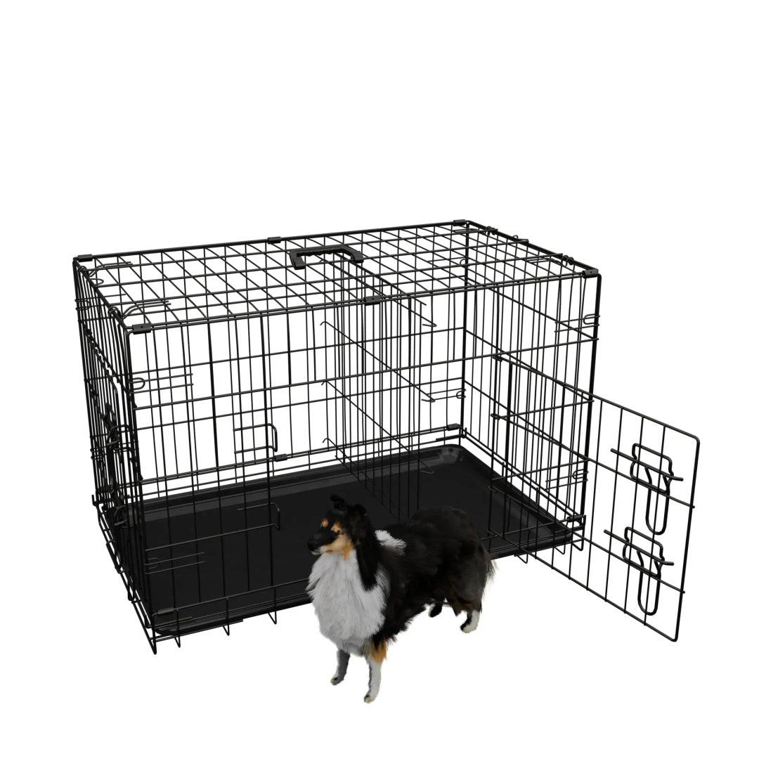 Dog Crate, 42 Inch Large Dog Cage With Divider And Plastic Leak-Proof Pan Tray, Double Door Folding Metal Wire Cage For Indoor, Outdoor, And Travel, Made In Vietnam