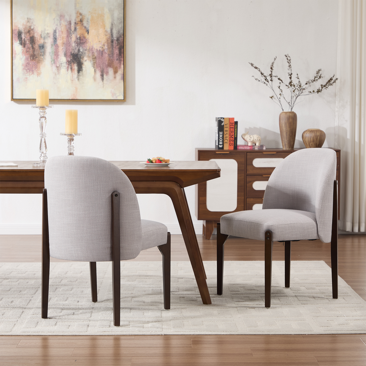 Wooden Dining Chairs Set Of 2, Modern Fabric Upholstered Dining Room Chair Kitchen Chairs, Farmhouse Dinner Chair For Kitchen Dining Room