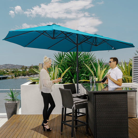 Patio Umbrella 15ft Double-Sided Outdoor Market Extra Large Umbrella With Crank Handle For Deck, Lawn, Backyard And Pool, Blue