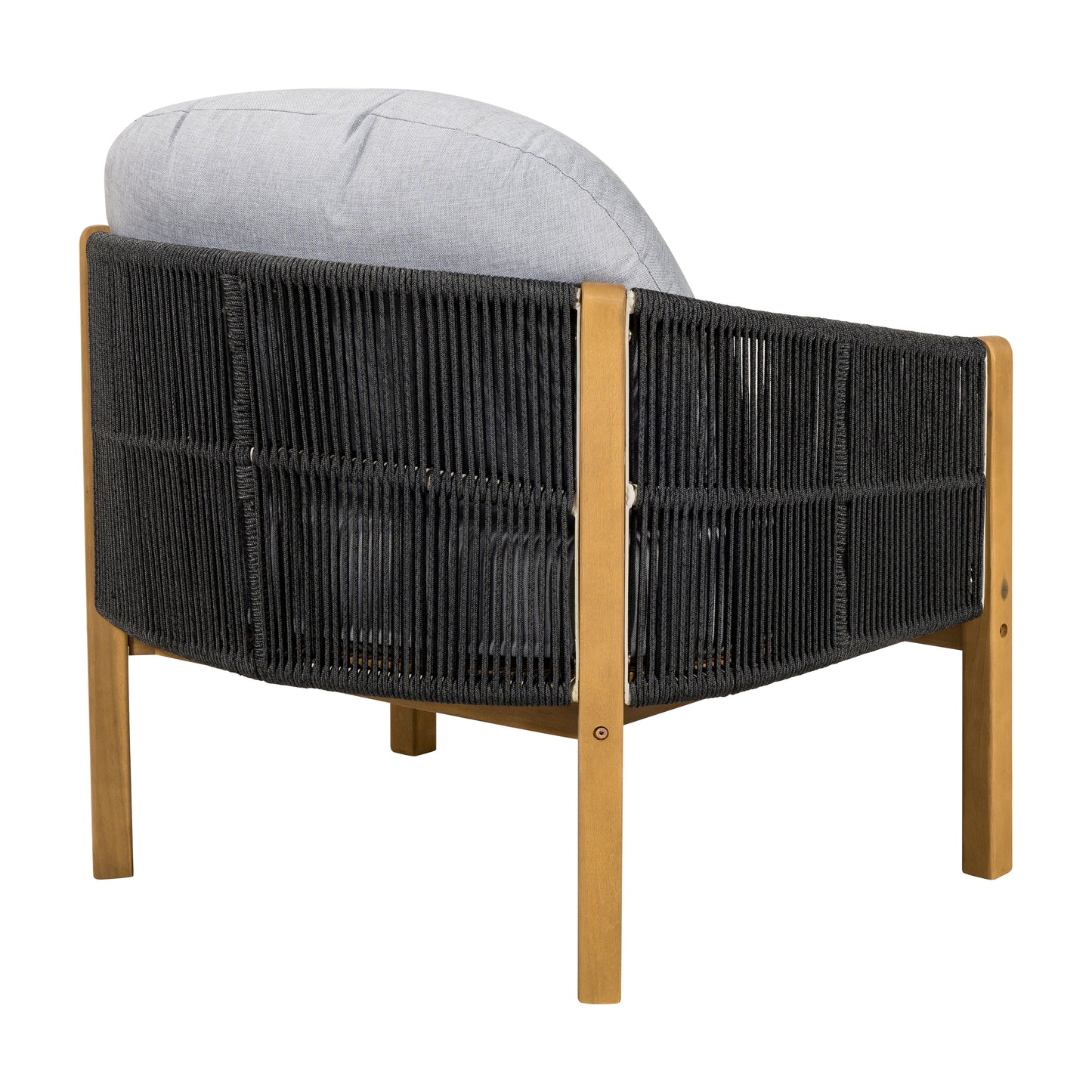 Grotta Outdoor Wood Club Chair  Dark Gray Rope With Gray Cushion