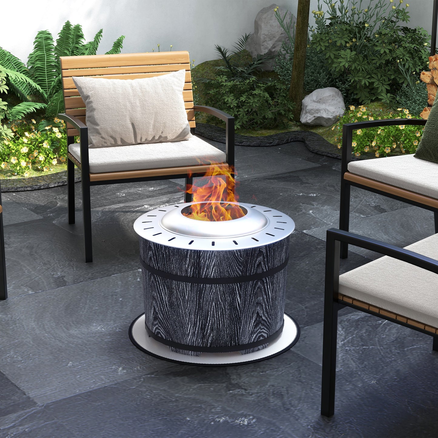 Smokeless Fire Pit, Portable Camping Bonfire Stove With Mat For Backyard, Patio, Picnic, Magnesium Oxide, Black