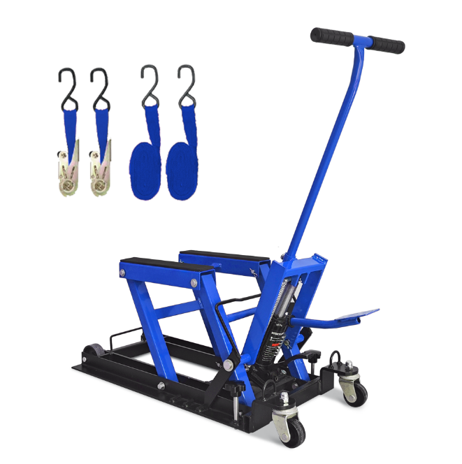 Hydraulic Motorcycle Lift Jack, 1500 LBS Capacity, ATV Scissor Lift Jack Portable Motorcycle Lift Table With 4 Casters, Hydraulic Foot-Operated Hoist Stand For Motorcycle ATV UTV Powersports, Blue