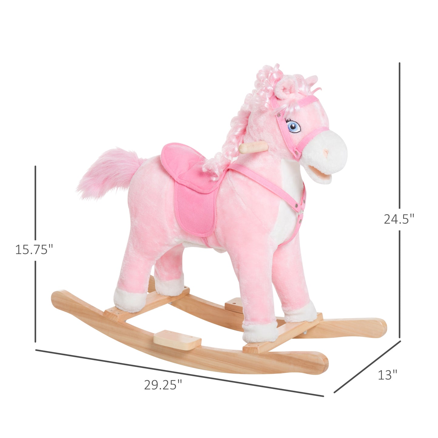 Kids Ride On Rocking Horse Toddler Plush Toy With Realistic Sounds And Swinging Tail For 3 Years Old Children