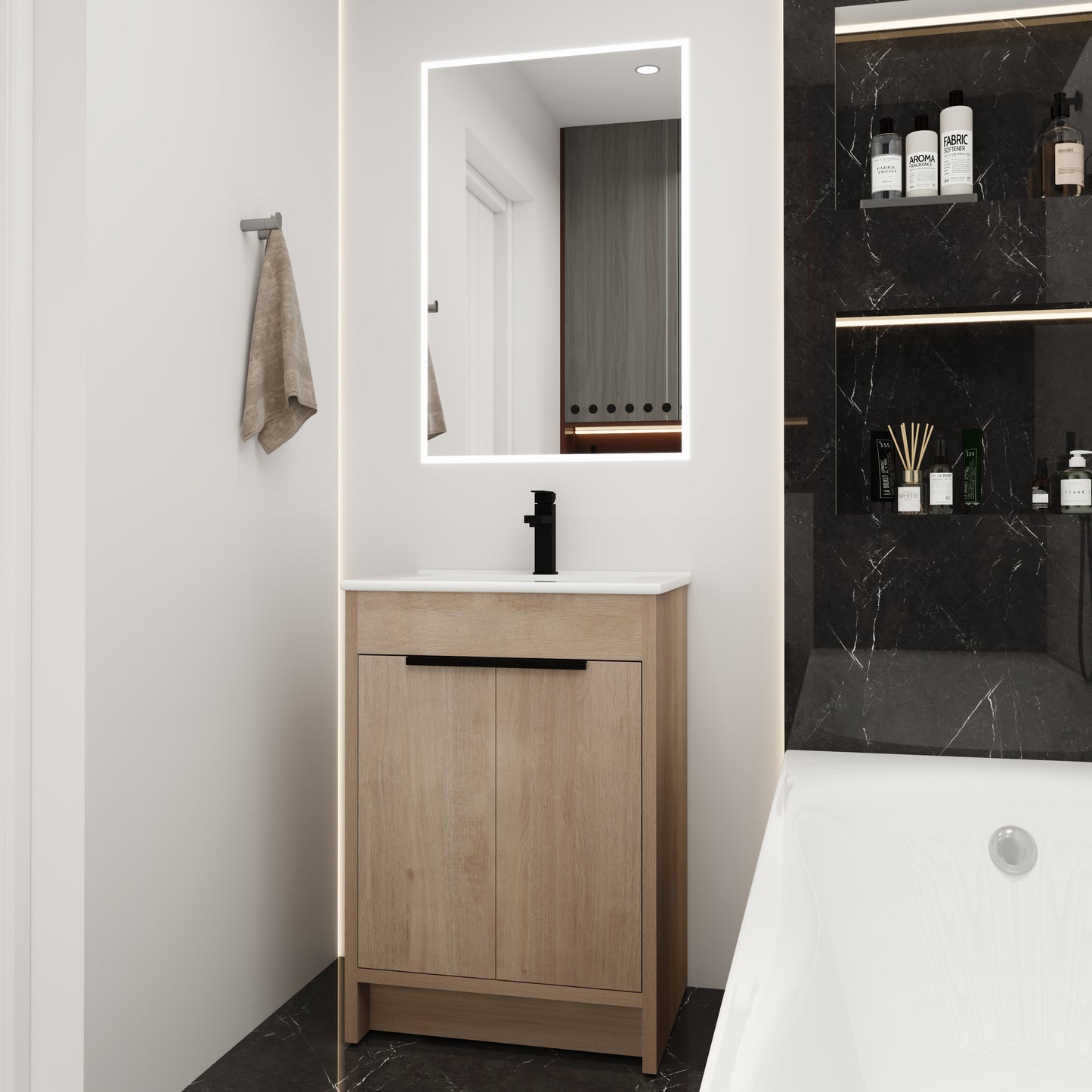 Freestanding Bathroom Vanity With White Ceramic Sink & 2 Soft-Close Cabinet Doors   KD-PACKING ,BVB02424PLO-G-BL9060B ,W1286S00015