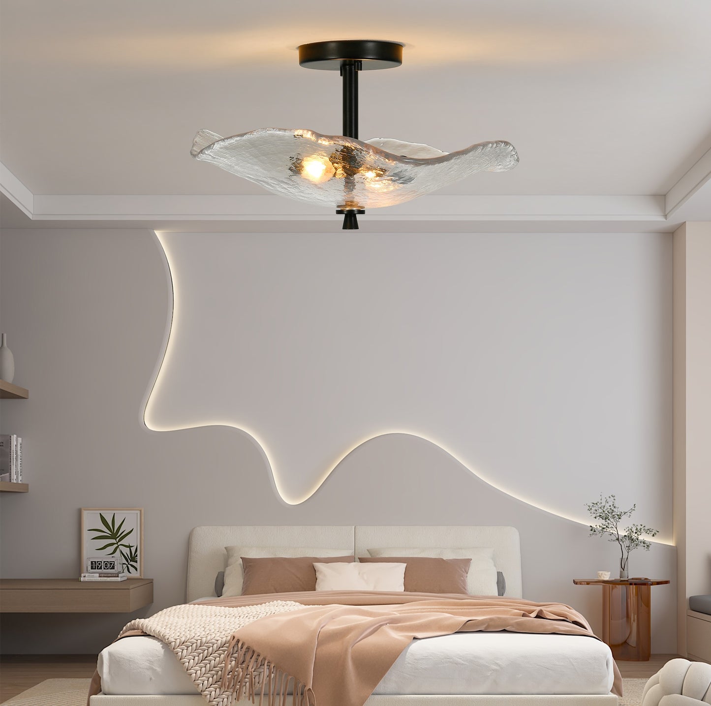 Ceiling Light Fixtures Flush Mount Indoor Outdoor Ceiling Light With Water Ripple Glass Shade For Hallway Kitchen Bedroom Porch Living Room Black