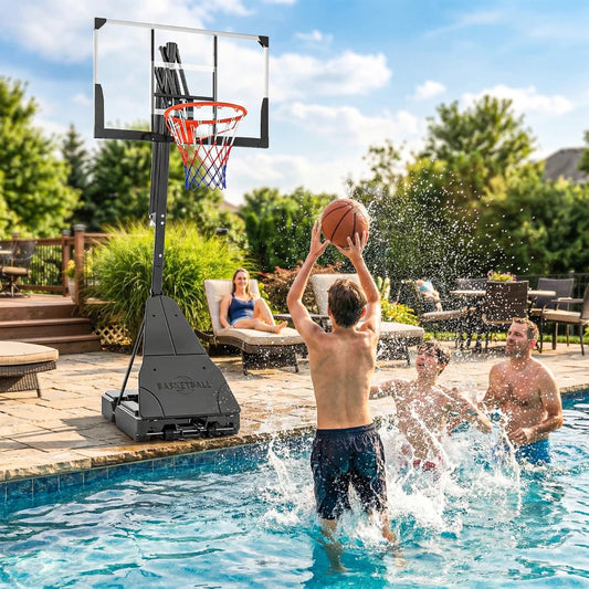 Portable Basketball Hoop Outdoor, 8-10ft Adjustable Basketball Goal, 47 Inch Shatterproof Backboard, Hand-Crank Lift
