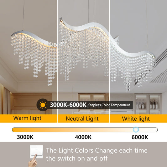 36-inch Modern Wave LED Crystal Chandelier - Adjustable Color Temperature 3000K-4000K-6000K - Adjustable Height - Elegant Chandelier For Living Room And Luxurious Space