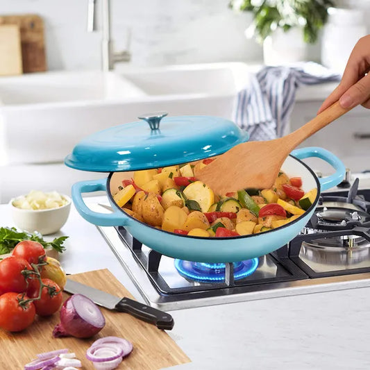COOKWIN Cast Iron Casserole Braiser 3.8 Quart Heavy Duty Casserole Skillet With Lid And Dual Handles Porcelain Enameled Surface Cookware Pot