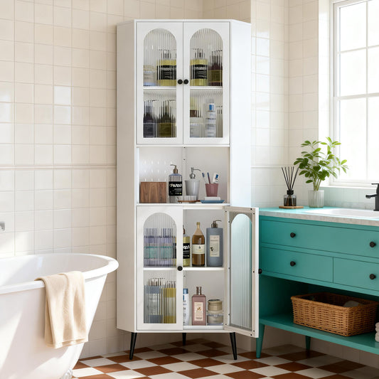 73inch Corner Cabinet, Metal Storage Cabinet With Doors And Adjustable Shelves, Corner Organizer Stylish Space-Saving Storage For Entryway, Bathroom,Bedroom,Dining Room, Living Room, Office White