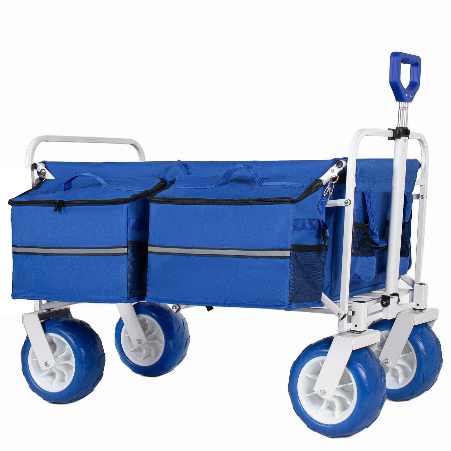 Beach Wagon Cart  500lbs Heavy Duty Collapsible Folding Wagon  Oversized 150L  9  PVC All- Terrain Wheels  Adjustable Handle  Cooler & Storage Bags For Beach  Camping  Garden & Outdoor Sports  Blue