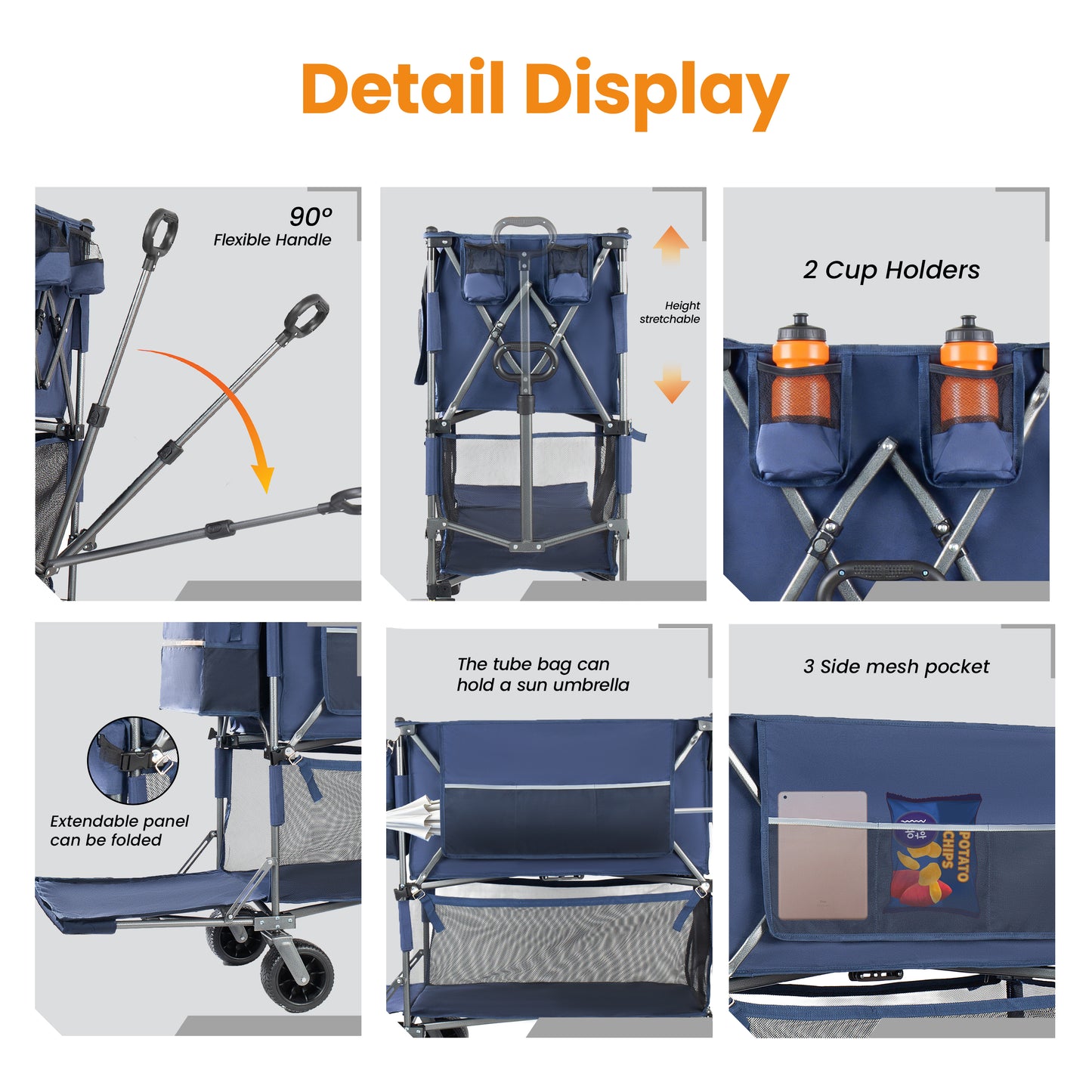 55  Heavy Duty Double- Layer Wagon With Brakes 560LBS Double Decker Wagon  650L Collapsible Wagons Carts With 7 X4 All- Terrain Wheels For Sports Camping Fishing Transport  Dark Blue