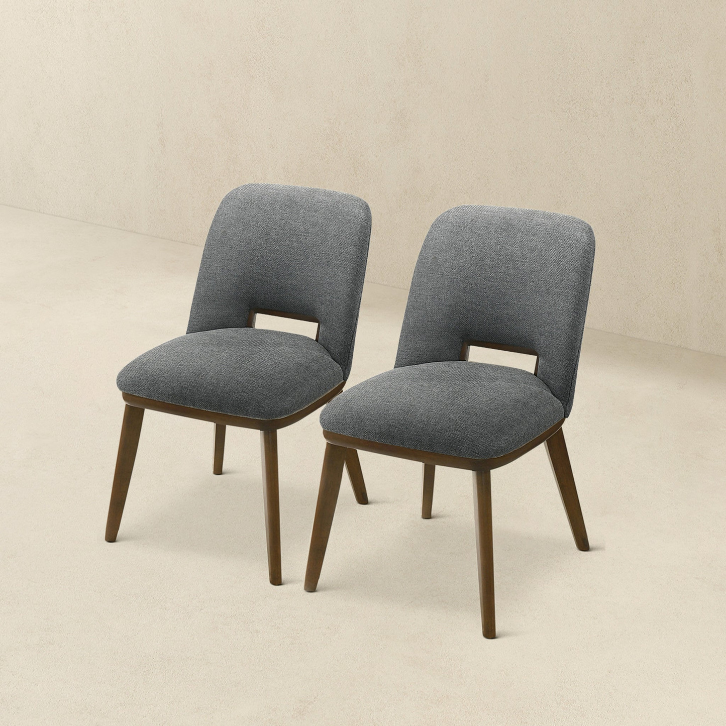 Modern Blake Dark Grey Fabric Dining Chair   Set Of 2   With Walnut Wood Base 33.7  H X 19.3  W X 24.8  D