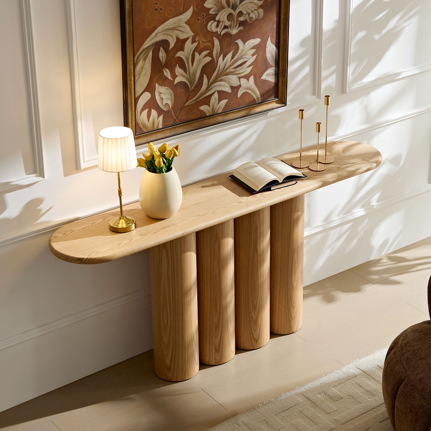 66.93   Modern Console Table For Entryway With Unique Cylinders Legs Design For Living Room Hallway Foyer Entrance Study,NATURAL