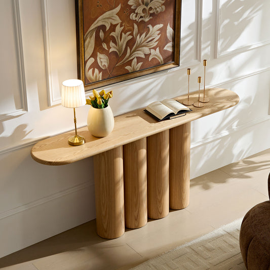 66.93   Modern Console Table For Entryway With Unique Cylinders Legs Design For Living Room Hallway Foyer Entrance Study,NATURAL