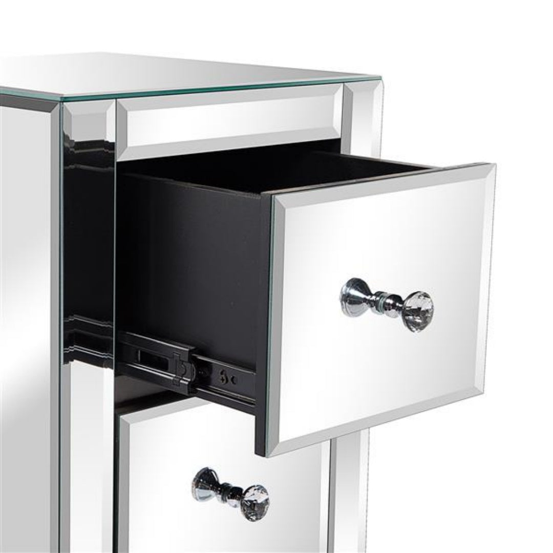 Mirror Bedside Table - Three Drawers, Silver Color
