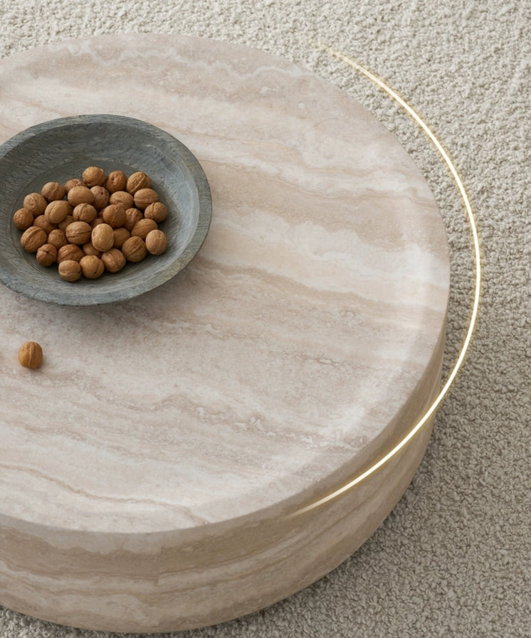 35.43   Faux MARS Pattern Coffee Tables For Living Room Round Tea Faux Travertine Textured  Table For Living Room, No Need Assembly.