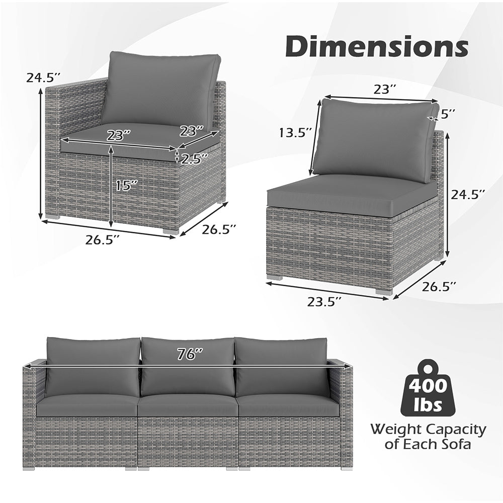 3 Pieces Patio Sectional Sofa Set PE Rattan Modular Couch Furniture Set With Soft Cushions Accommodates Up To 400 Lbs For The Patio, Garden, Poolside And More