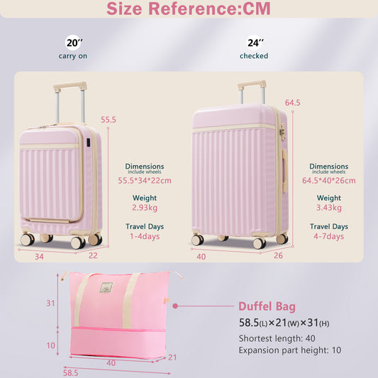 Front Opening Luggage Set 3 Piece, Hardside Carry On Suitcase With USB Port, Expandable Luggage With Handle Bag Spinner Wheels TSA Lock