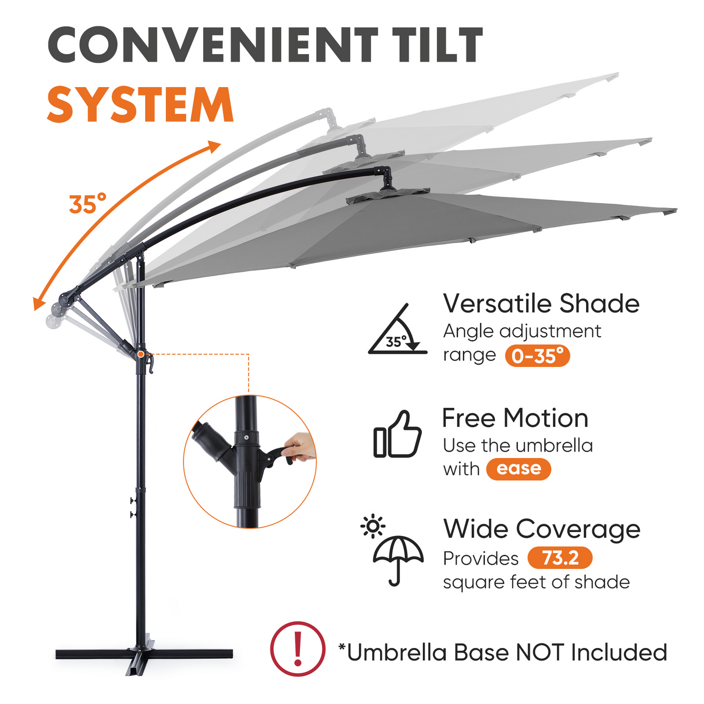 9.8FT Offset Patio Umbrella Hanging Cantilever Umbrella Outdoor Sun Shade With Easy Tilt Adjustment, 8 Ribs, UV Protection For Backyard, Lawn