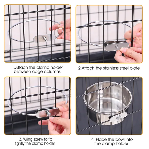 Detachable Pet Cage Food Water Bowl With Clamp Holder