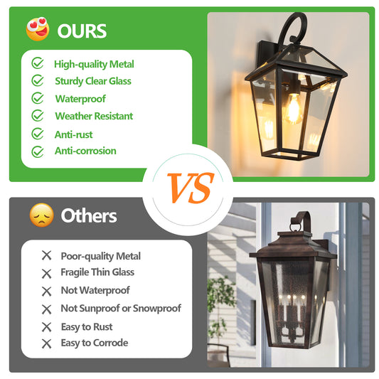 10 2pcs Outdoor Wall Lanterns, Black Finish Weatherproof Wall Sconce With Clear Glass Panels, Vintage Exterior Light Fixtures For Porch, Patio, Garage, And Entryway Bulb Not Included