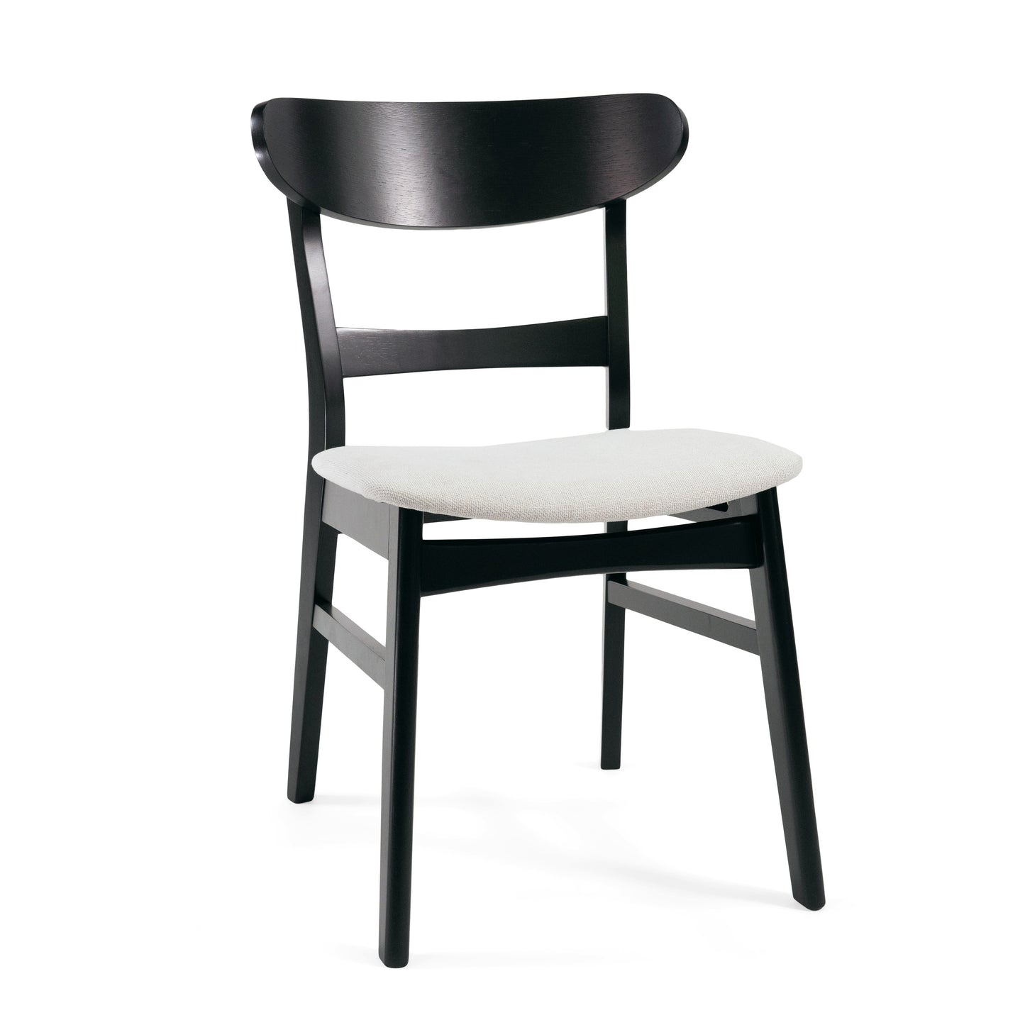 Video Set Of 2 Dining Chairs - Upholstered Seat, Rubberwood Legs, Black   Light Beige Same Sku  58915.00LBEBLK