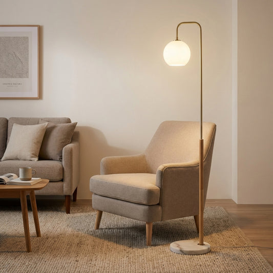 Tall Corner Floor Lamp, Standing Light For Living Room, Bedroom & Office Space Illumination, Solaris White Lampshade Floor Lamp 110V