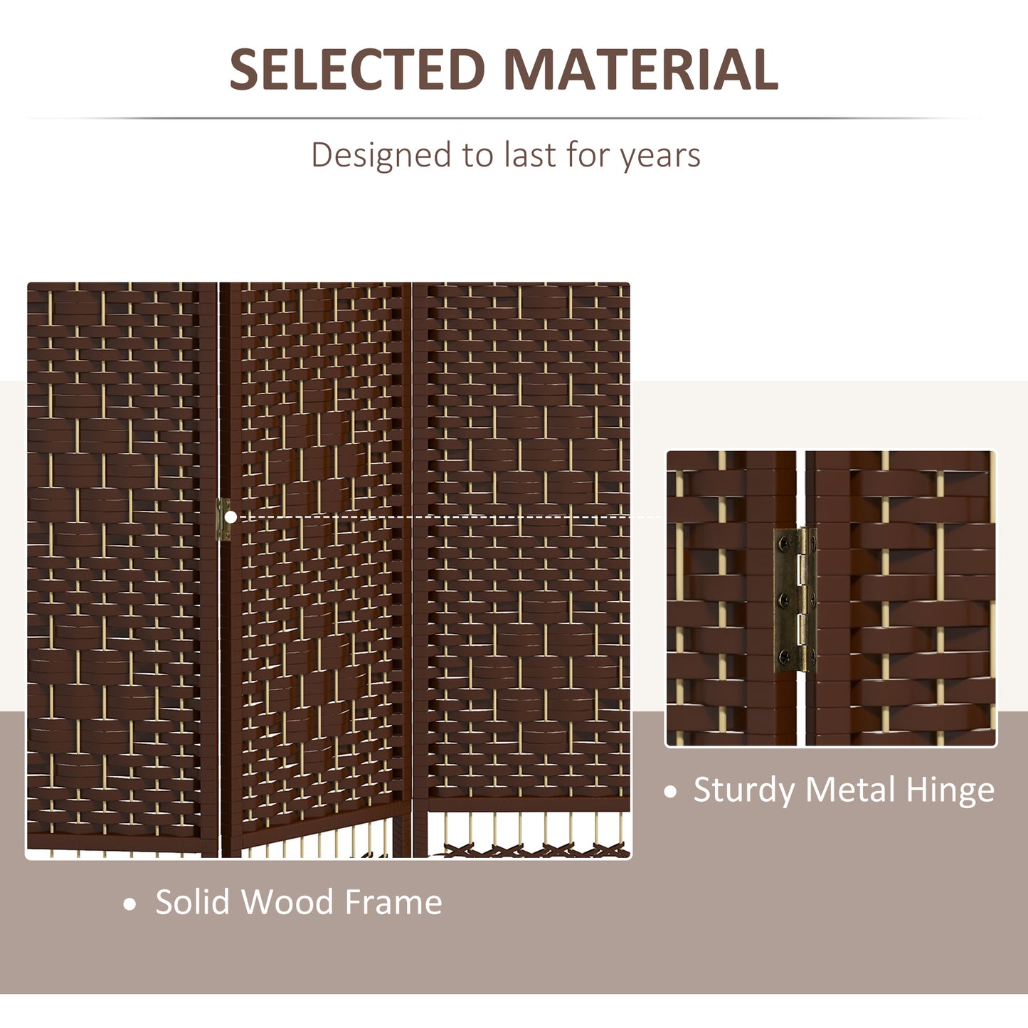 6 Panel Folding Room Divider Portable Privacy Screen Wave Fiber Room Partition For Home Office Brown