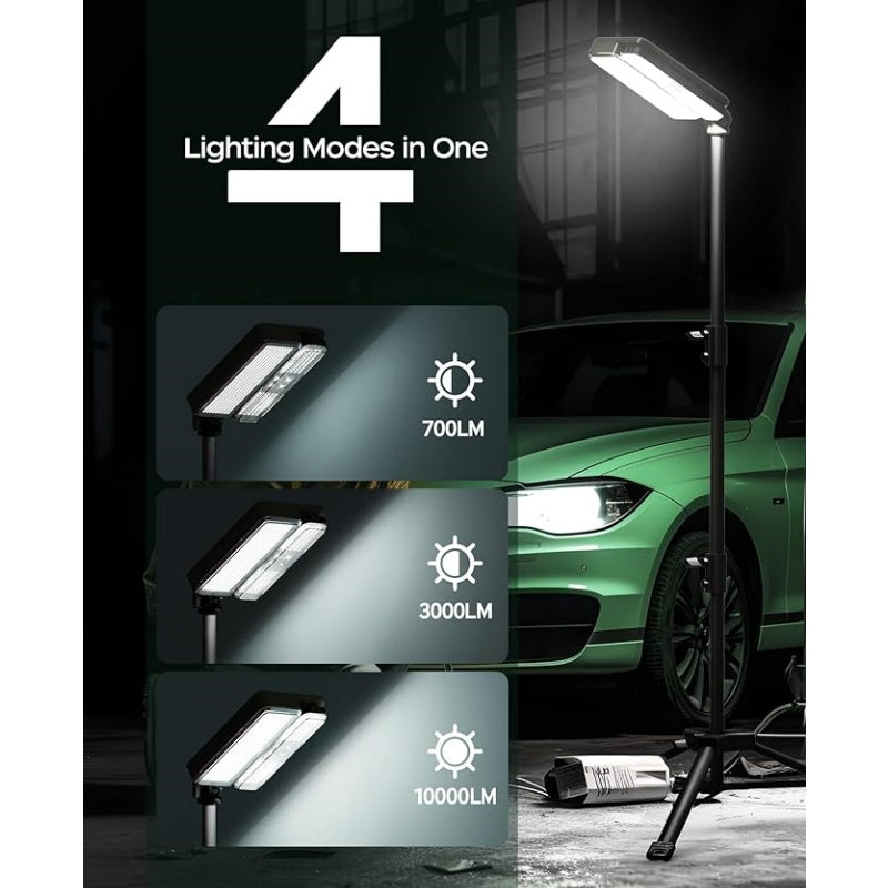 10 0 0 0lm Dimmable Rechargeable Work Light, 15000mAh Detachable Camping Work Light 72   Telescopic With 2 Separate Lights, 2 Charge Ways Type C & Solar Powered
