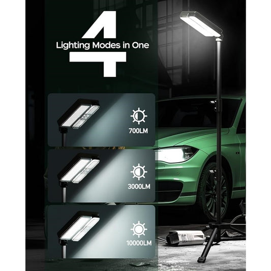 10 0 0 0lm Dimmable Rechargeable Work Light, 15000mAh Detachable Camping Work Light 72   Telescopic With 2 Separate Lights, 2 Charge Ways Type C & Solar Powered