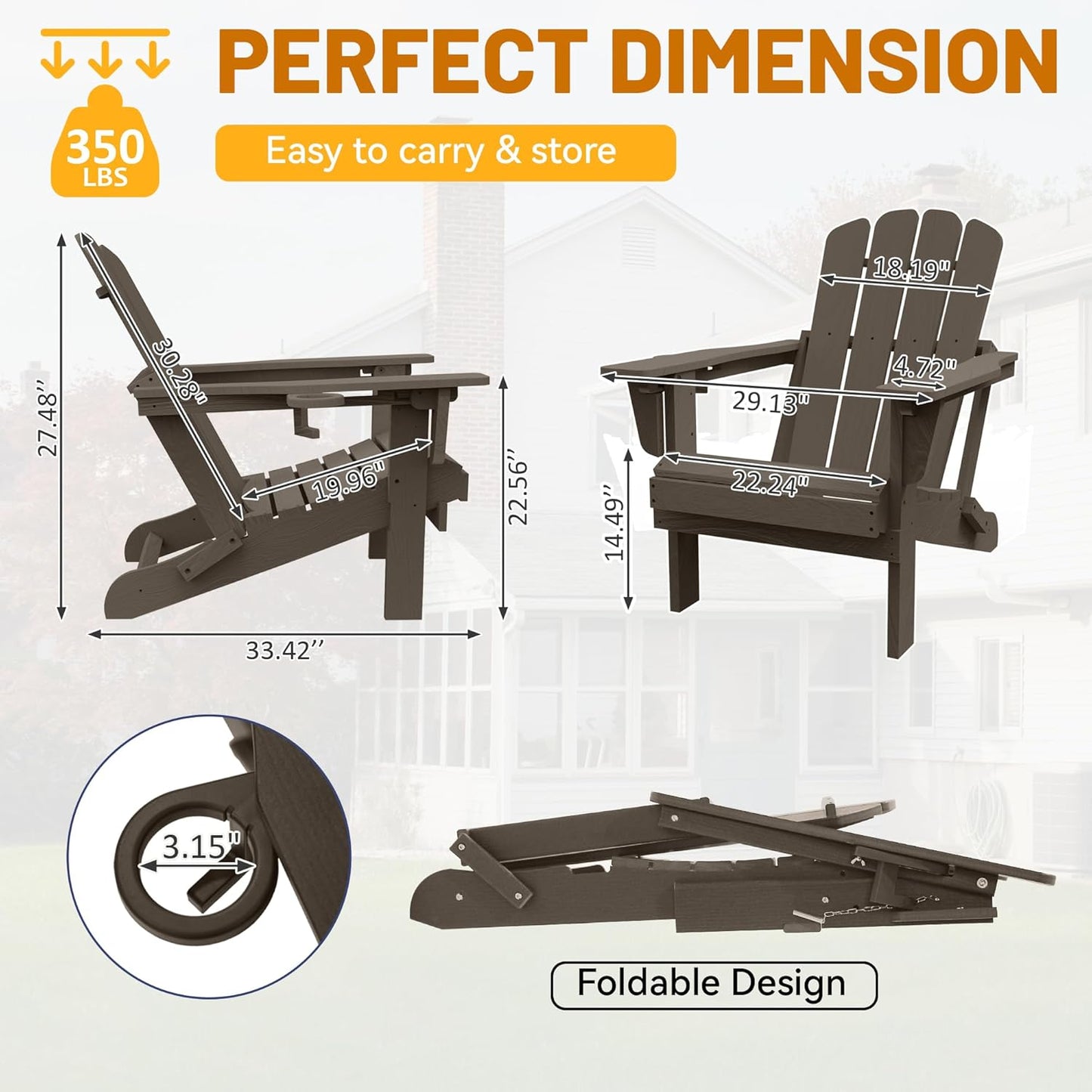 Adirondack Chairs Set Of 2, Plastic Adirondack Chair, Adirondack Chairs, HDPE Adirondack Chair, Folding Adirondack Chairs, Outdoor Chairs With Cup Holder For Lawn Patio Deck Fire Pit -Brown