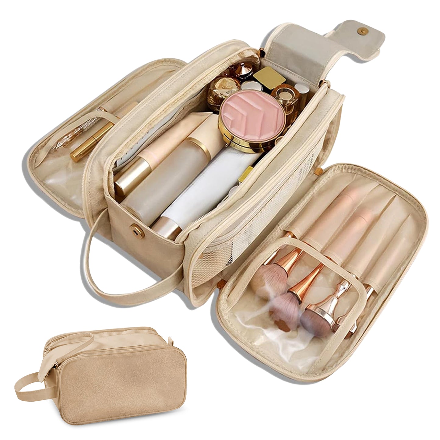 Travel Toiletry Bag For Women Men, Large Travel Toiletry Organizer Makeup Bag, Hanging Cosmetic Bag Kit Leather Skin Care