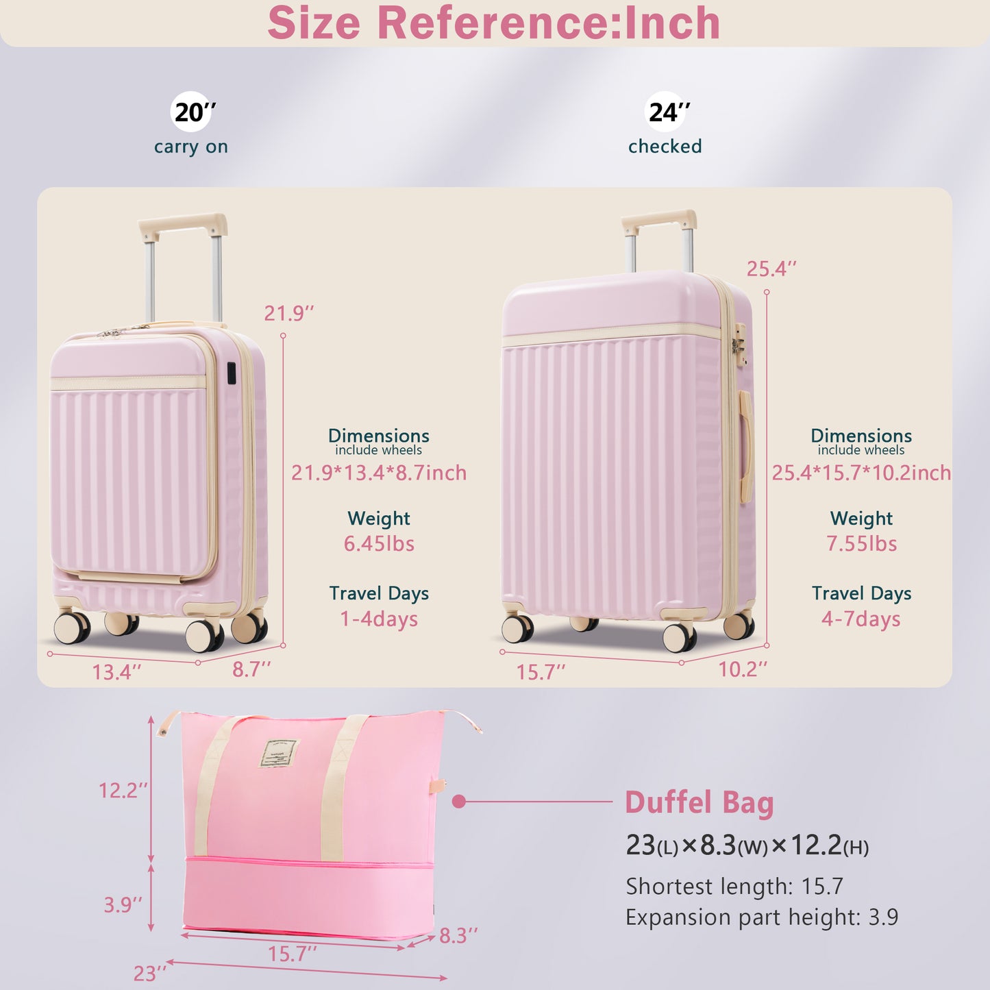 Front Opening Luggage Set 3 Piece, Hardside Carry On Suitcase With USB Port, Expandable Luggage With Handle Bag Spinner Wheels TSA Lock