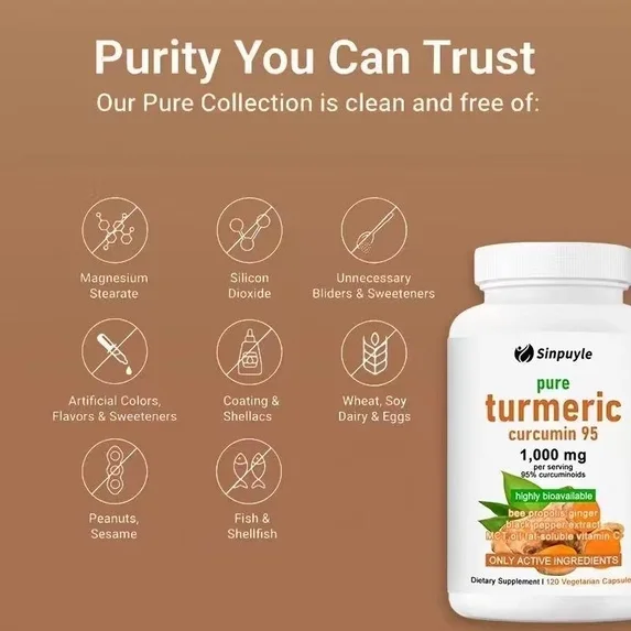 Pure Turmeric Curcumin 1000mg 120 Capsules With Ginger Black Pepper And Vitamin C For Joint Health