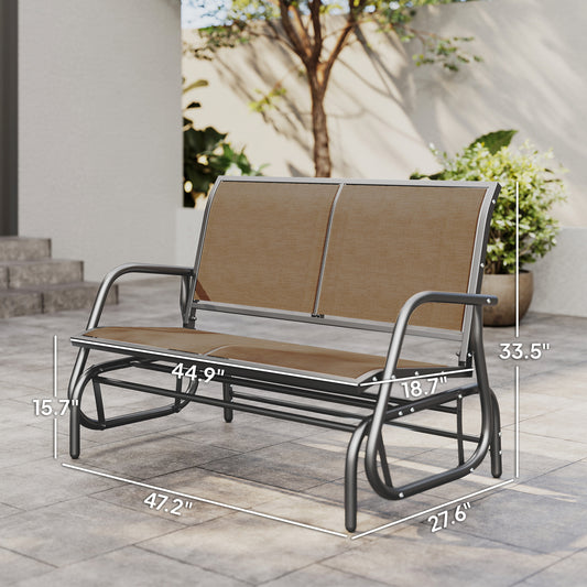 2-Person Outdoor Glider Bench, Patio Double Swing Rocking Chair Loveseat With  Steel Frame, Light Mixed Brown