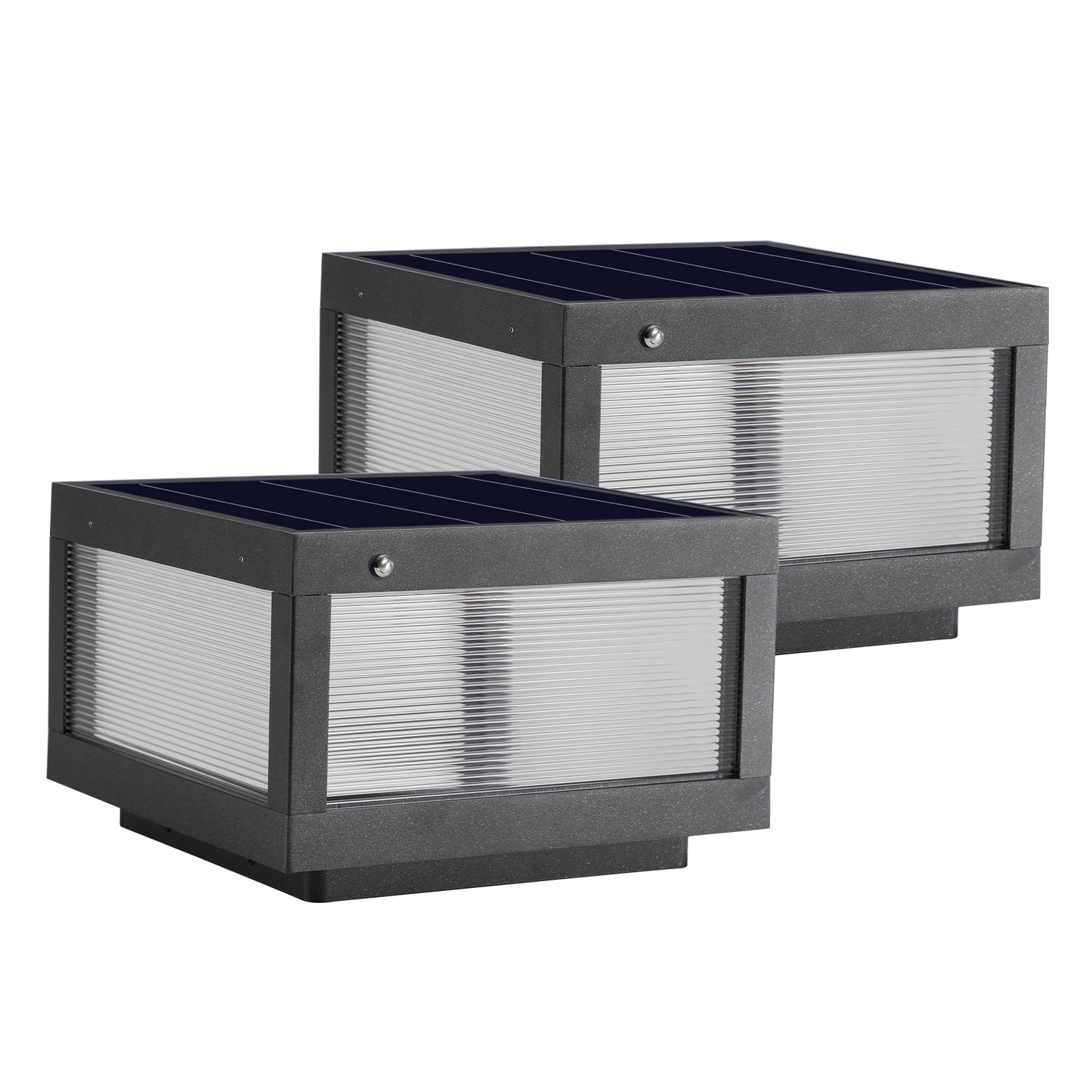 12 Black Solar Powered LED Post Cap Light, Modern Outdoor LED Fence Light For Pathways, Decks, And Patios   1-Pack
